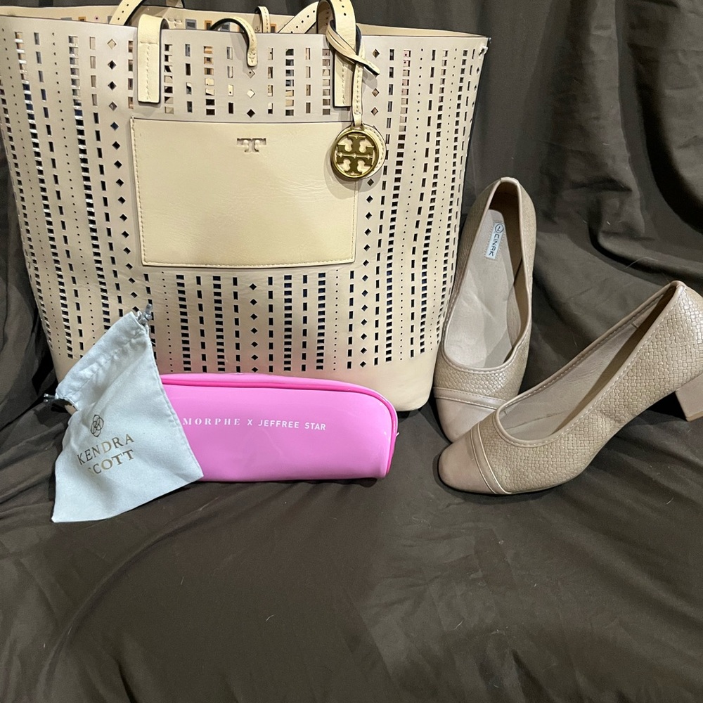 Stuff bundle - Tory Burch Cream Perforated Tote